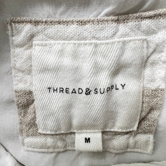 Thread & Supply Pullover Hoodie Medium Striped Linen Blend Tan White Coastal - Picture 5 of 11